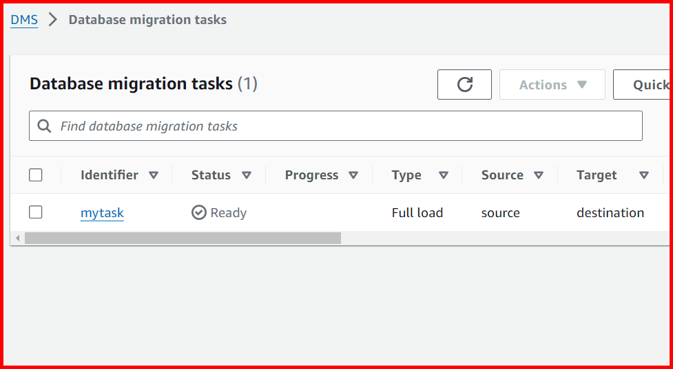 Picture showing the execution status of the database migration task